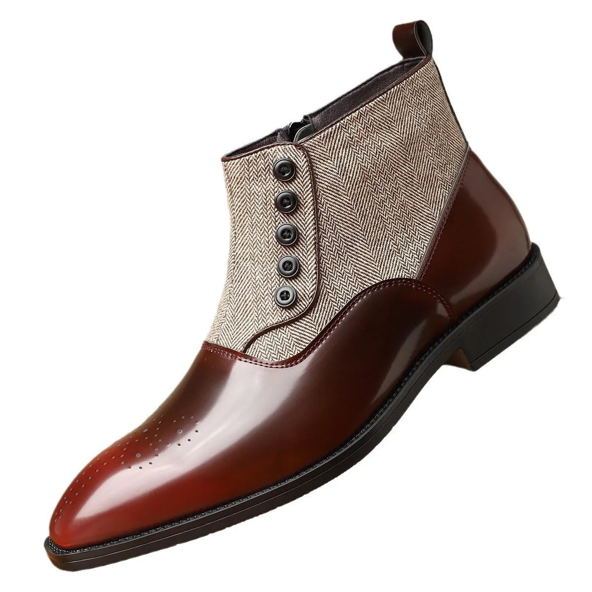 British retro men's leather shoes with side zipper in brown and green colours