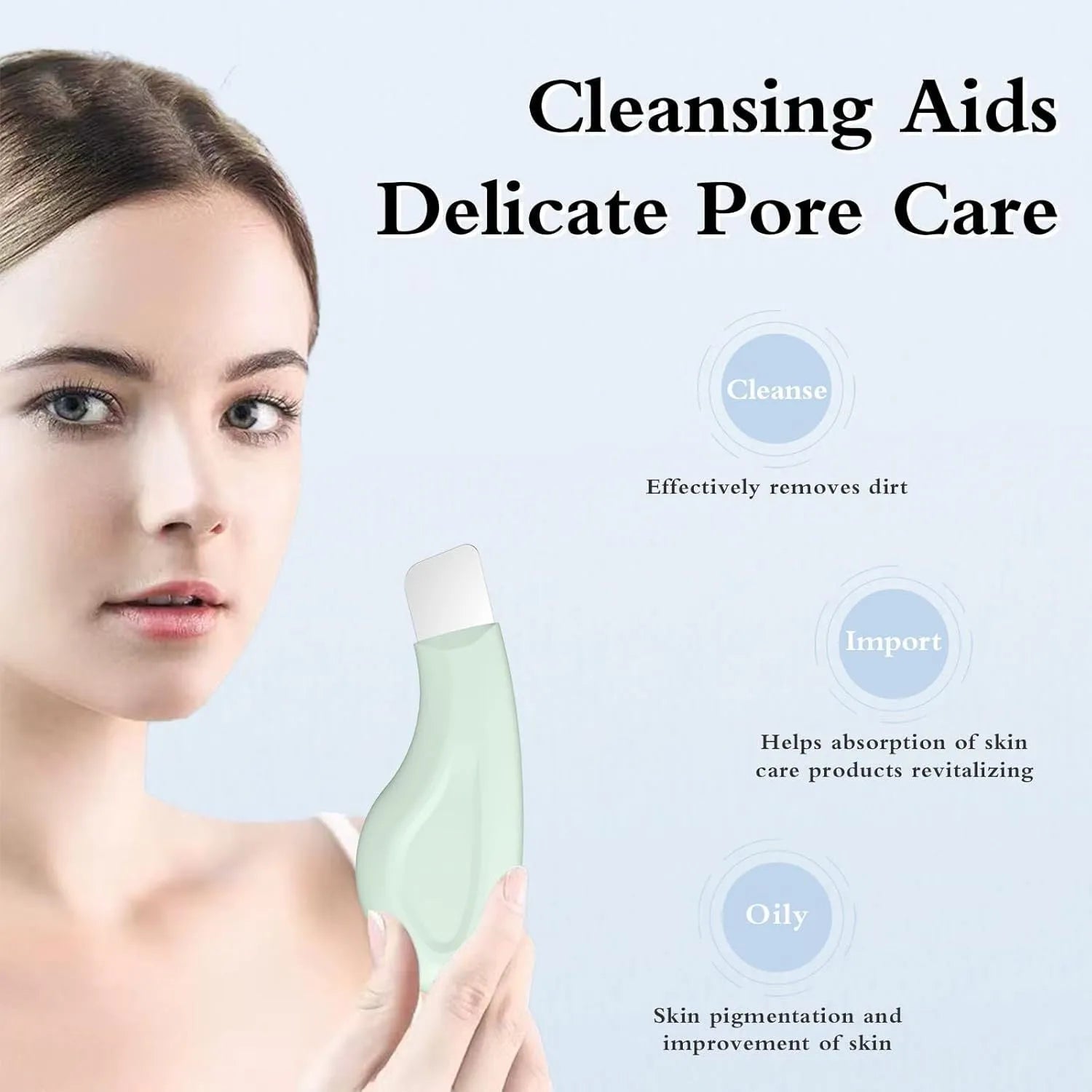 Green stainless steel facial blackhead scraper tool with a silicone non-slip handle.