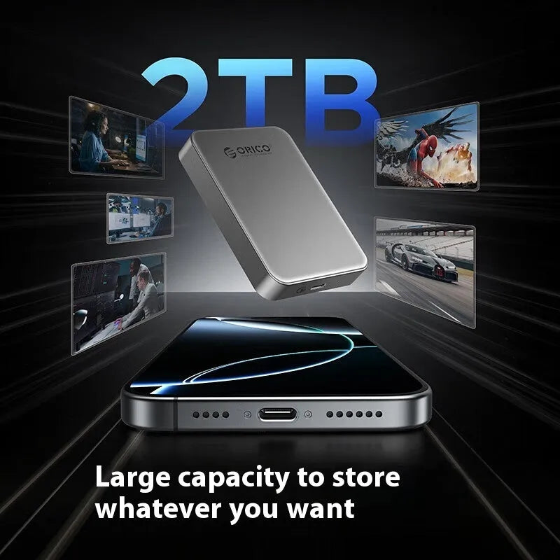 Grey magnetic mobile SSD portable solid state drive with ultra-thin design for phones and computers