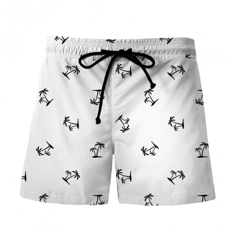 Men's 3D digital printing beach shorts with Hawaiian pattern, polyester fabric, micro-elastic waist