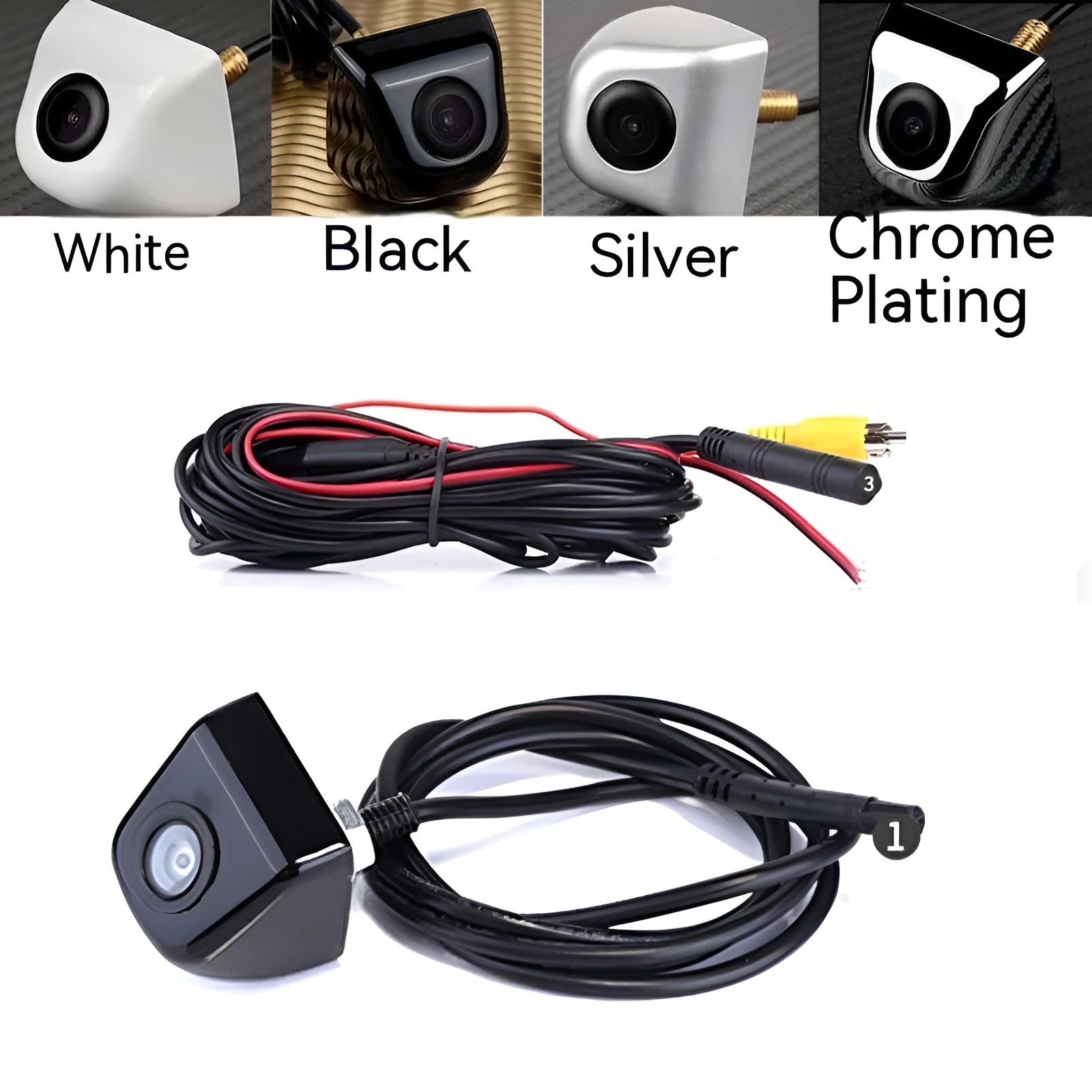 HD waterproof car reversing camera with metal shell and integrated cable
