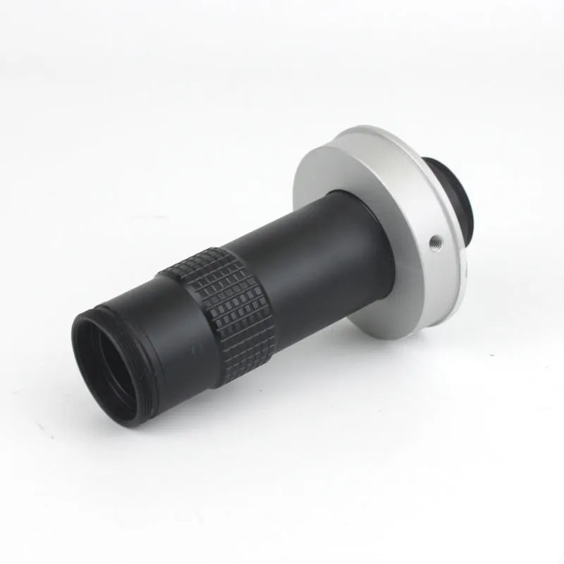 Black industrial monocular lens with 30mm diameter and 84mm length for microscope camera systems
