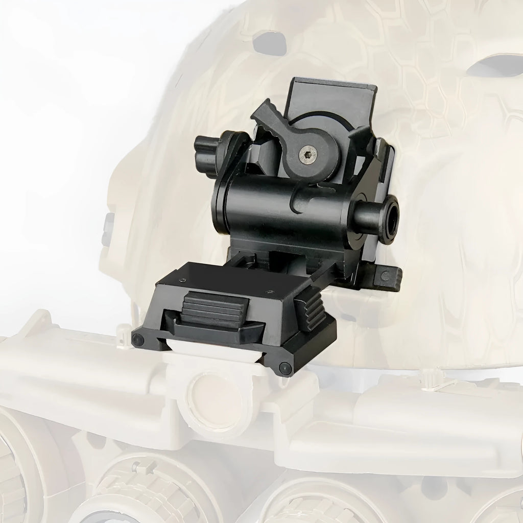 Dark earth coloured metal alloy L4 G24 night vision helmet mount with breakaway base.