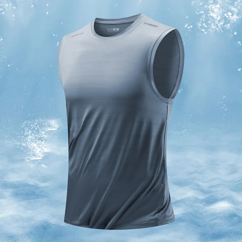Men's loose-fit sleeveless waistcoat vest in a solid colour on a hanger.