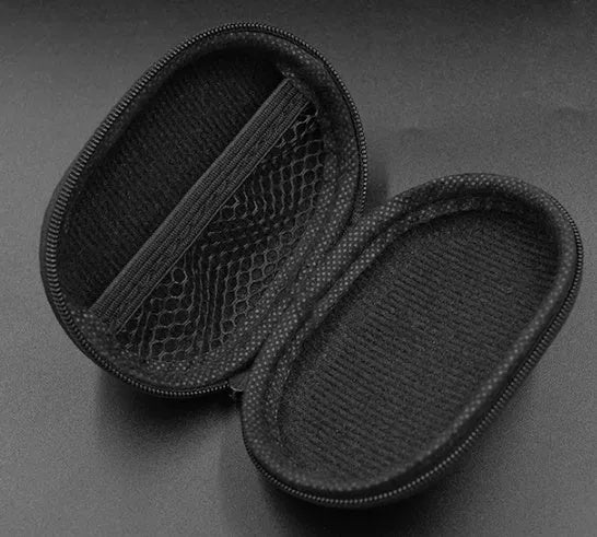 Black oval leather earphone storage case for EDX PRO and compatible models.