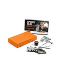 Emergency tyre repair tool kit with pressure gauge and tools in compact case