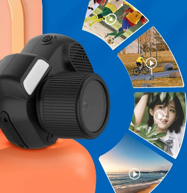 Black Y3000 HD outdoor sports camera with small LCD screen, shown next to optional memory cards.