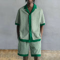 Men's two-piece beach set with short-sleeved shirt and matching shorts in polyester fabric