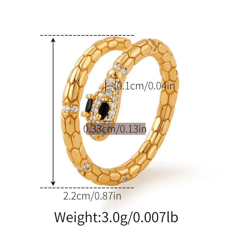 Adjustable copper snake ring with 18K gold colour plating and diamond treatment surface