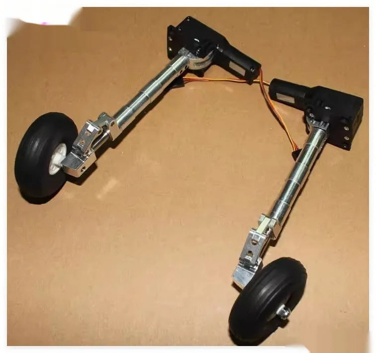 Retractable alloy landing gear for electric toy aircraft with shock absorption and multiple wheel size options