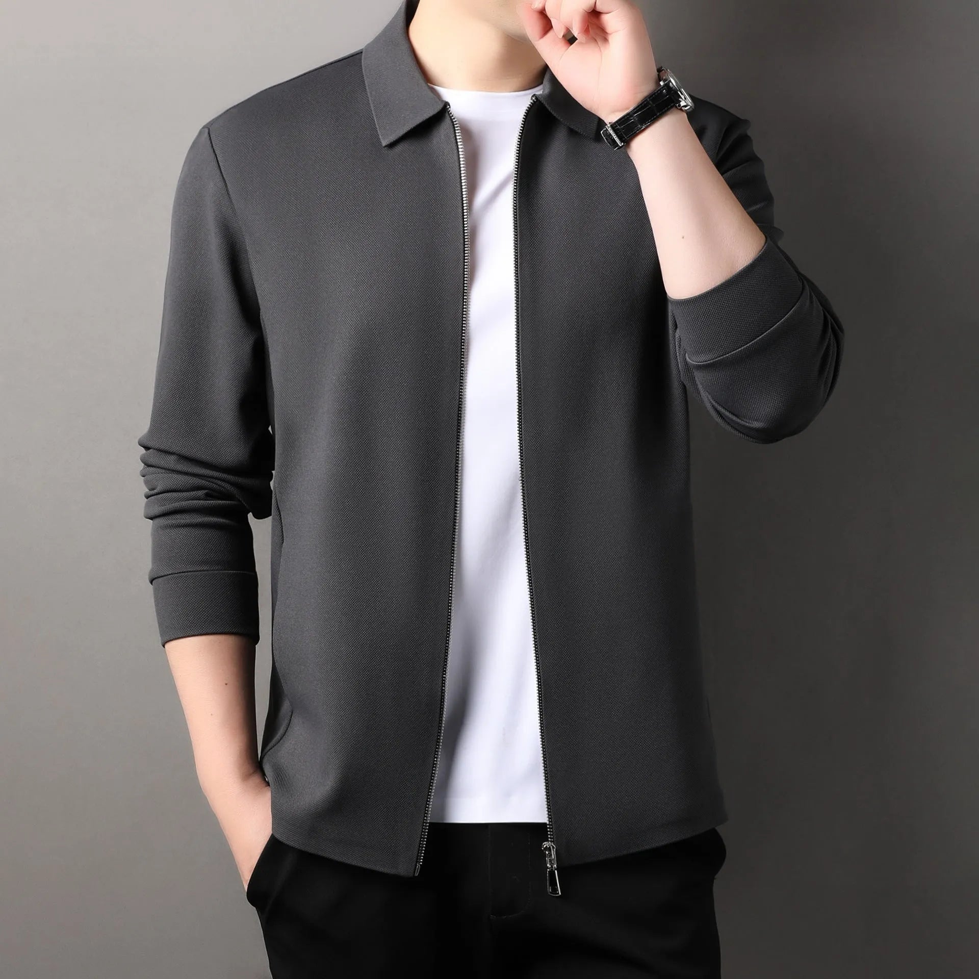 Men's polyester business casual jacket in straight hem design available in multiple colours