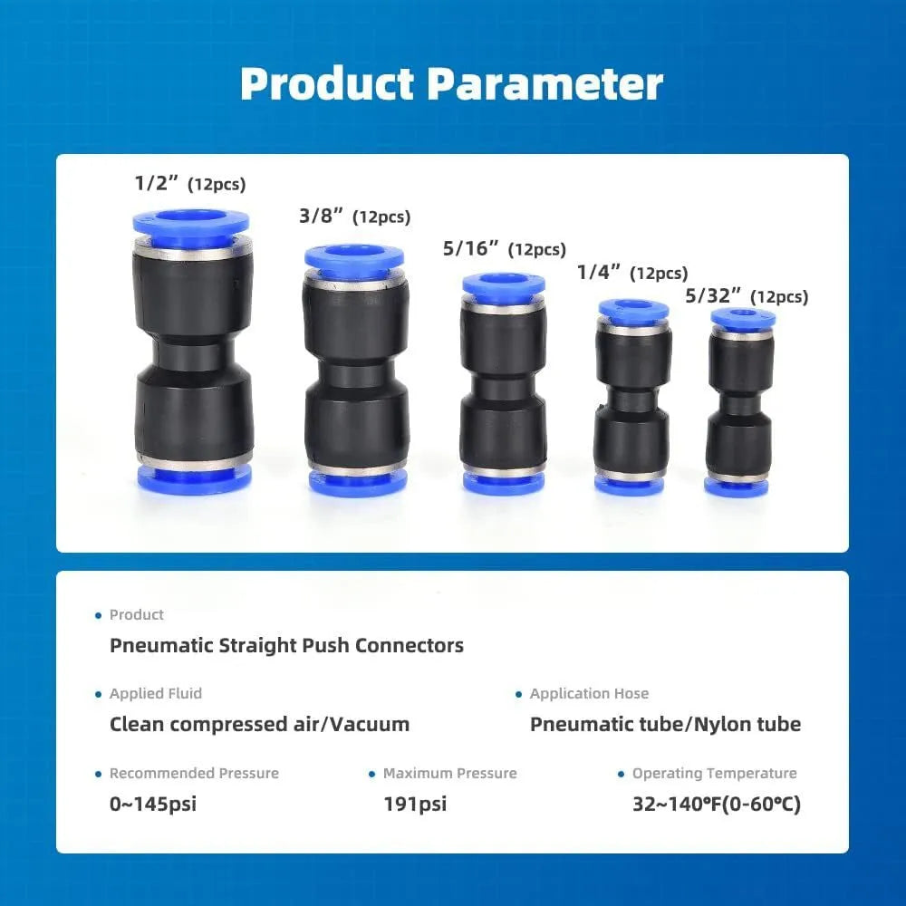 60-piece set of grey alloy plastic pneumatic push-in connectors with R1/4 and R1/2 threads