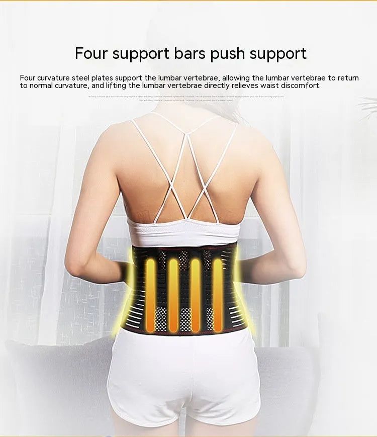 Black adult sports waist support belt with steel plate for lumbar decompression during fitness and running.