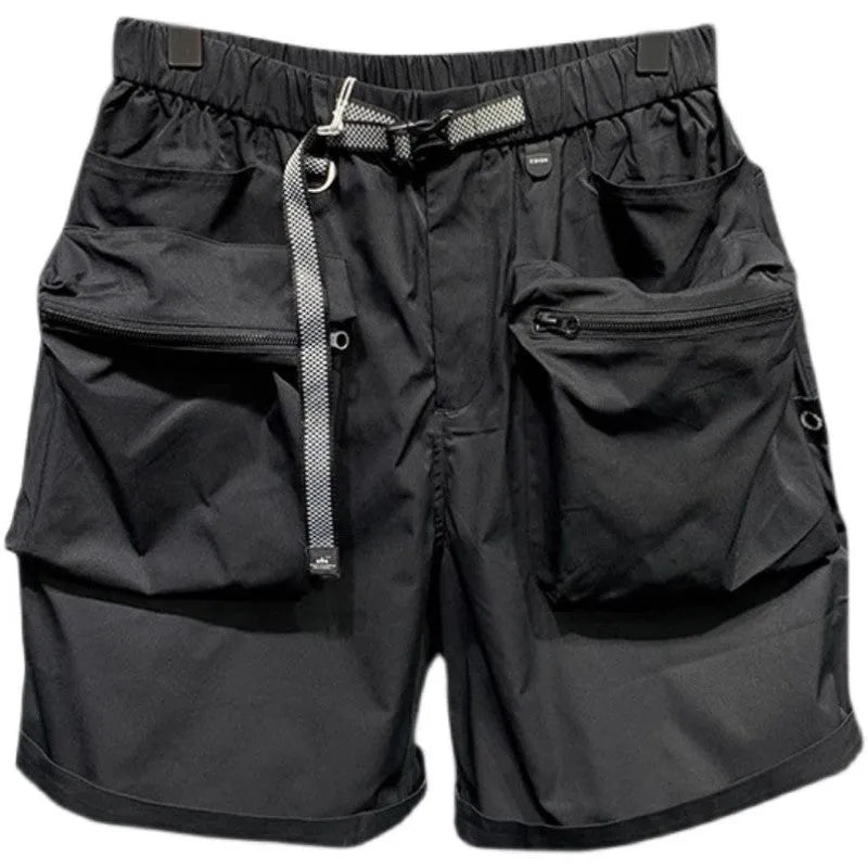 Men's black work shorts with multiple pockets and above-knee length