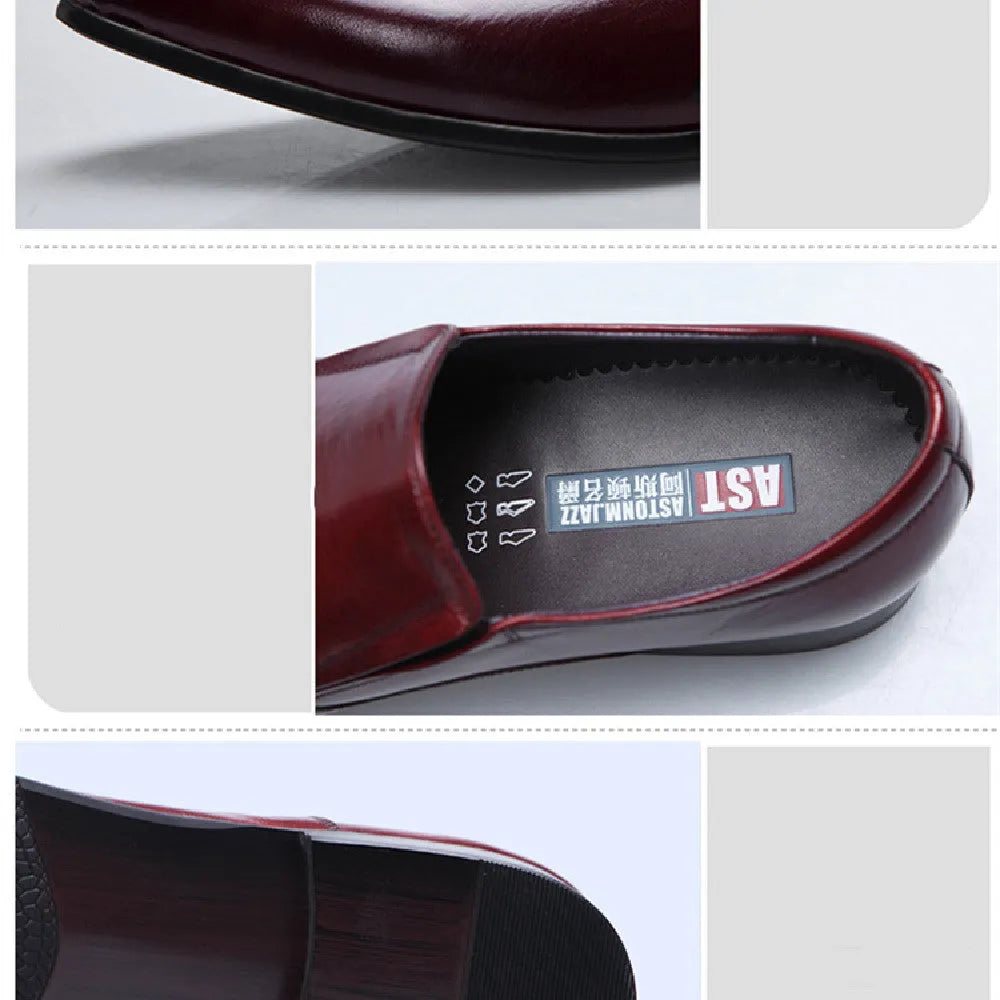 British pointed Oxford men's formal leather shoes with black colour, low-top design, and rubber sole