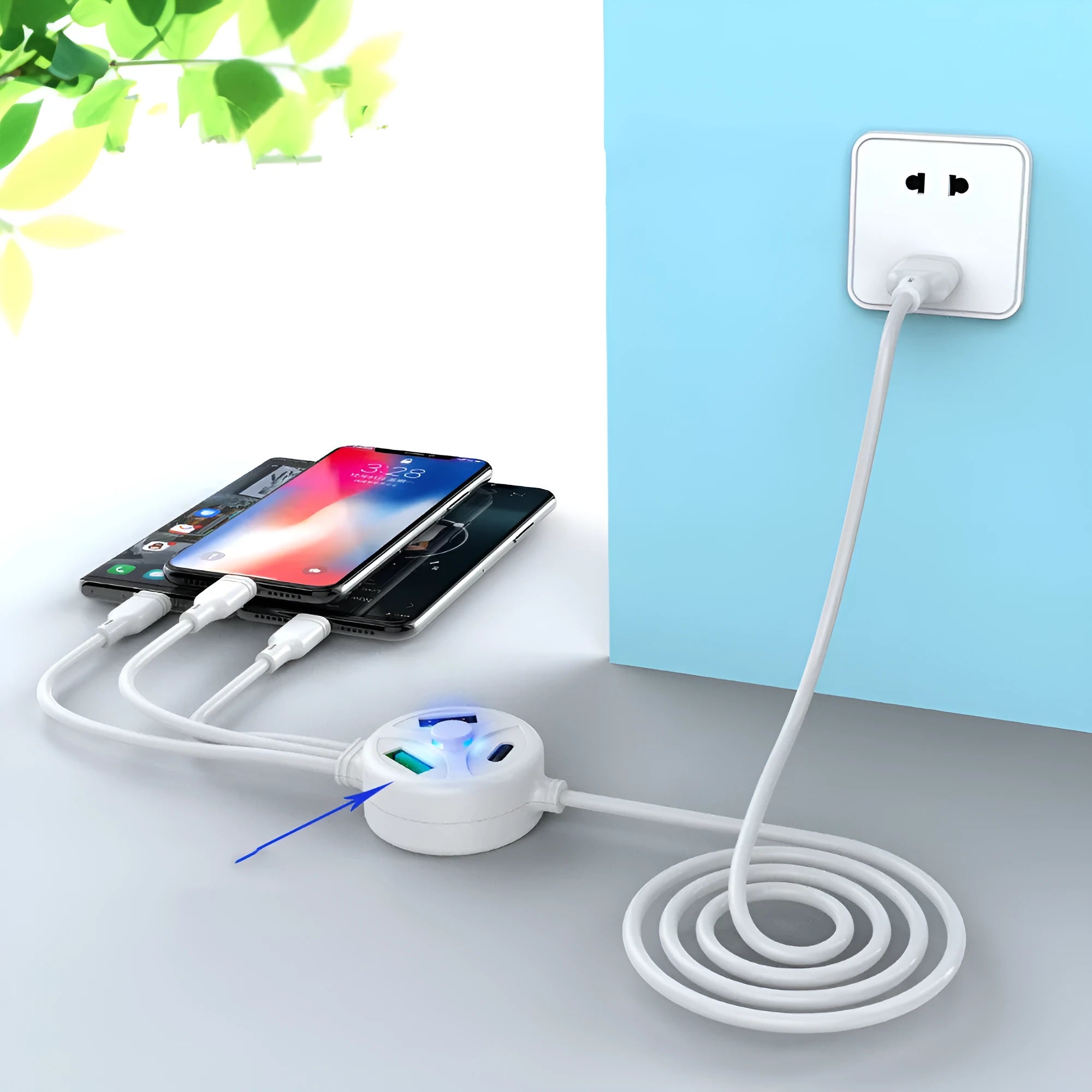 USB charging cable with PD fast charge showing multiple interface connectors