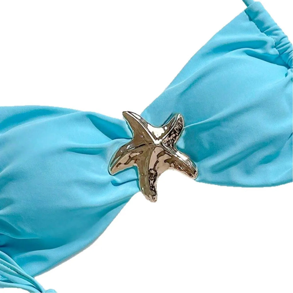 XINGX women's split bikini set in sky blue with backless briefs and high elasticity fabric