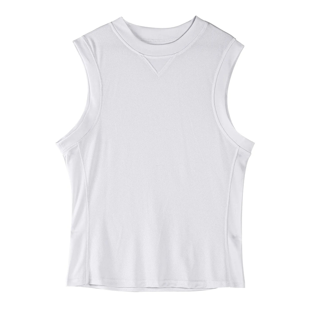 Men's white and black polyester sports vest for fitness with loose fit and quick-dry fabric