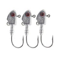 Yayu-shaped lead head fishing hooks in blue, sliver, and yellow, showing various weights from 3.5g to 28g.