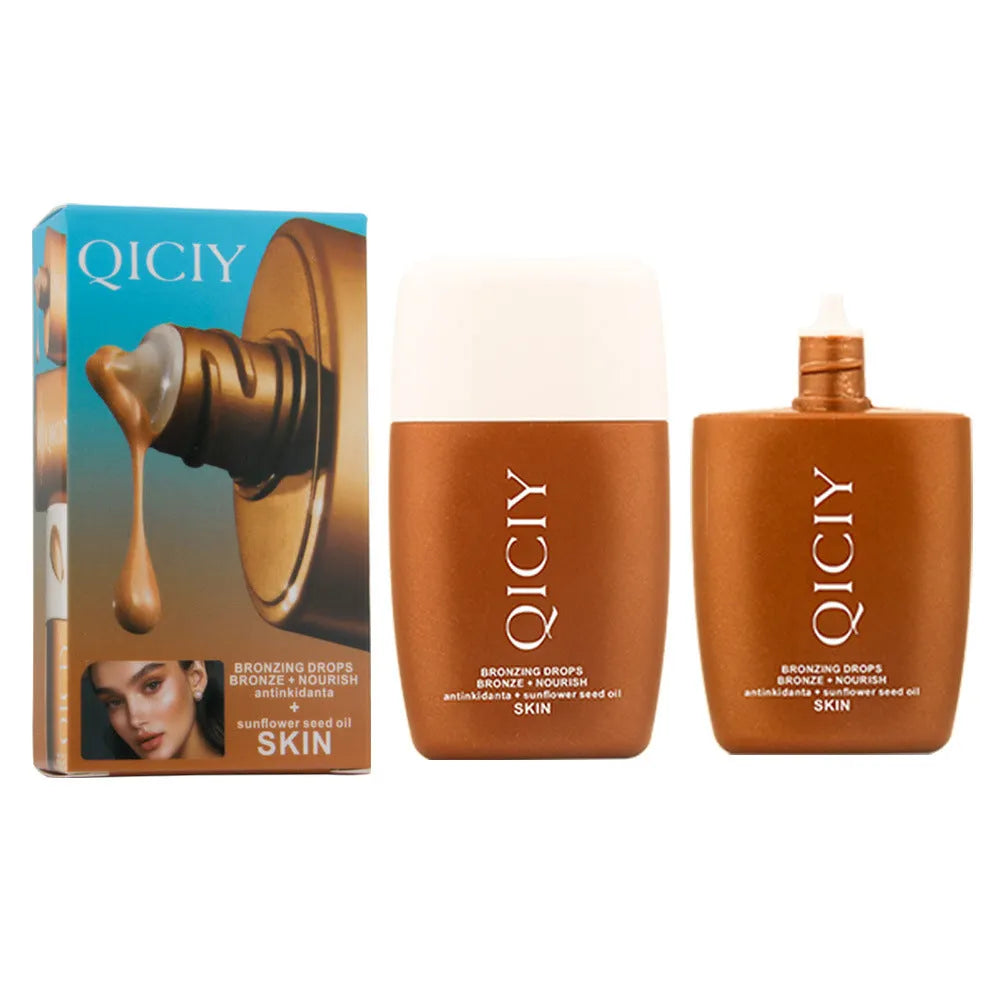 30ML bottle of face and body brightening contour liquid shown in one of four colour options.