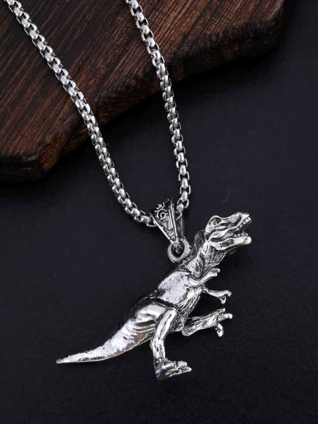 Titanium steel dinosaur pendant hip hop style versatile jewellery necklace men women adjustable chain length up to 60cm bold dinosaur design unique fashion accessory gift idea