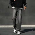 Men's standard gray polyester jeans with wool lining, full length, zip fly, S to 3XL sizes