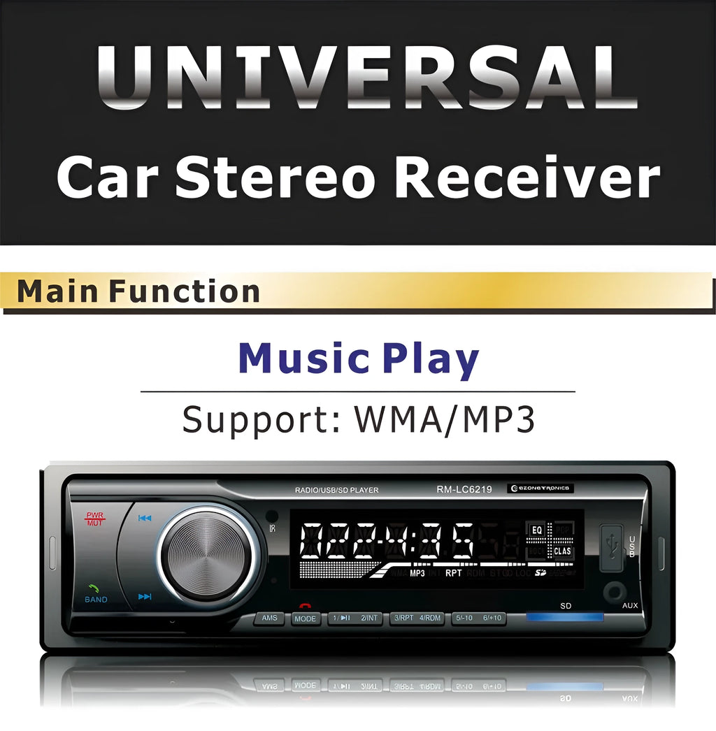 EZONETRONICS car Bluetooth FM stereo receiver with USB and SD slots, front panel with buttons and display