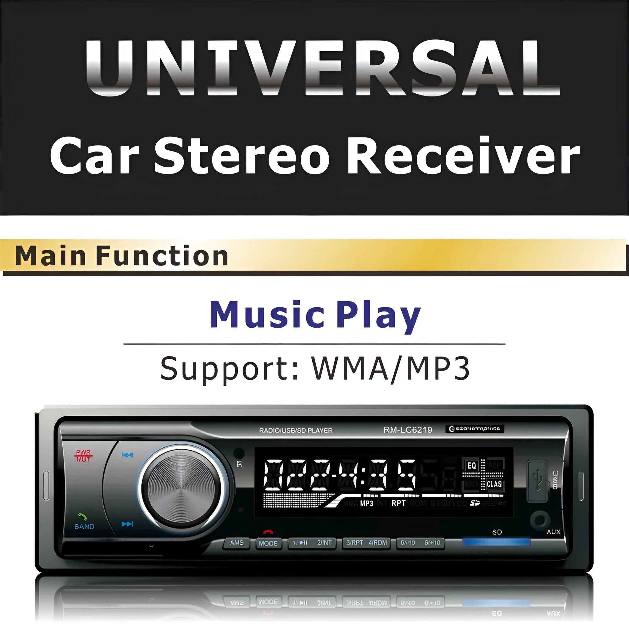 EZONETRONICS car Bluetooth FM stereo receiver with USB and SD slots, front panel with buttons and display