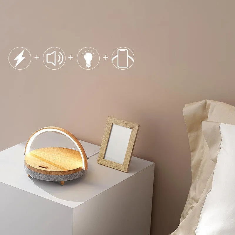 Wireless charging LED night light with Bluetooth speaker in marble pattern finish