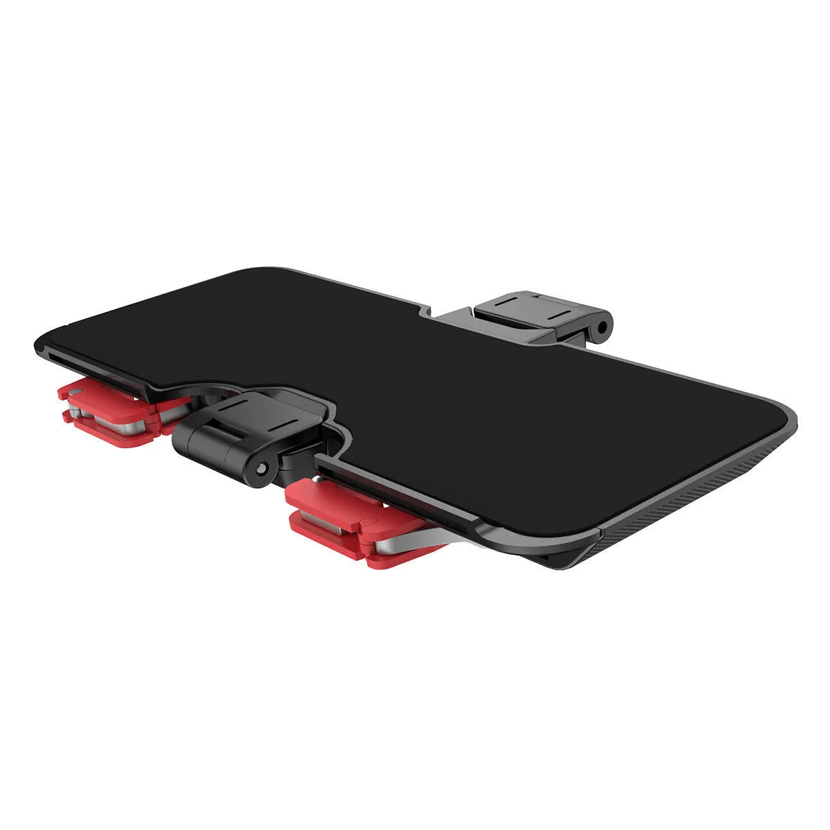Black phone game controller bracket with an adjustable trigger and telescopic phone clip for mobile gaming.