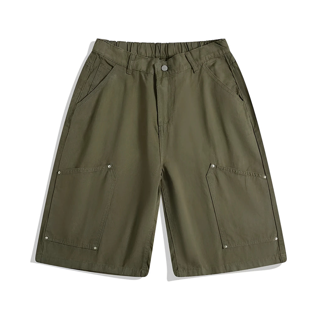 Casual workwear-style cropped wide-leg shorts in apricot colour with mid waist and micro-elastic fabric.