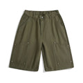 Casual workwear-style cropped wide-leg shorts in apricot colour with mid waist and micro-elastic fabric.