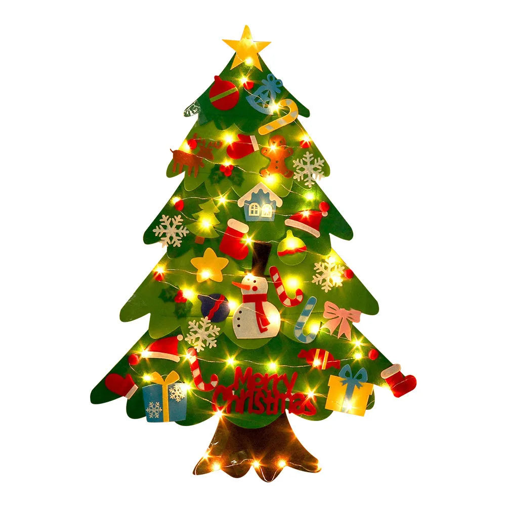 Children's DIY felt Christmas tree with lights 98cm tall green wall hanging decoration