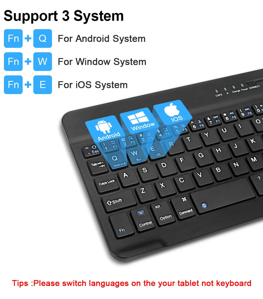 Mini black and white Bluetooth wireless keyboard for 7-inch, 9-inch and 10-inch tablets