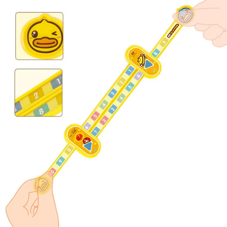 Yellow plastic children's digital decomposition ruler measuring 24.5cm length with cartoon design for mathematics education