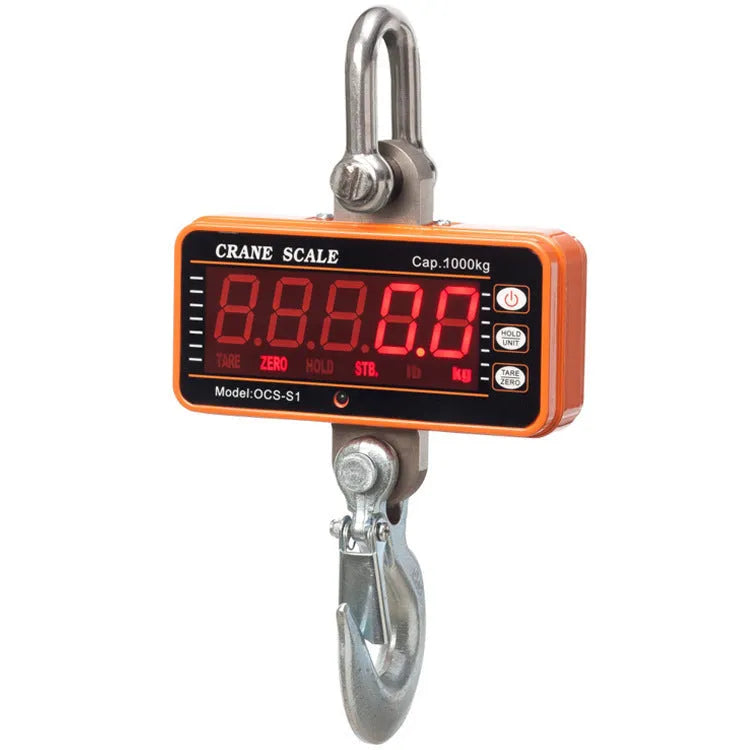 Orange electronic crane scale with digital display for industrial weighing applications