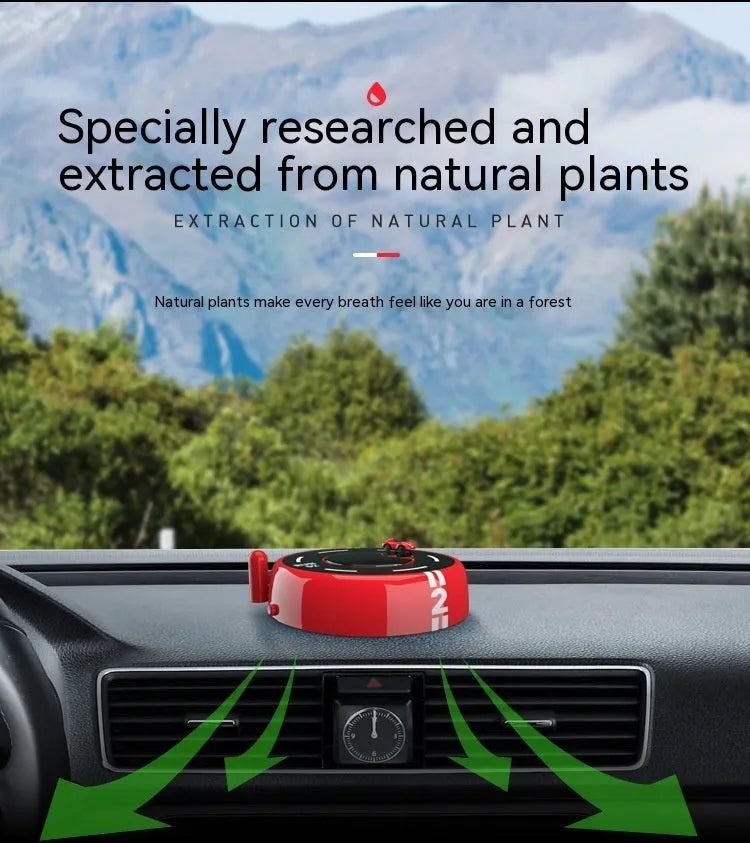 Round solar-powered car aromatherapy decoration in black plastic with USB charging port