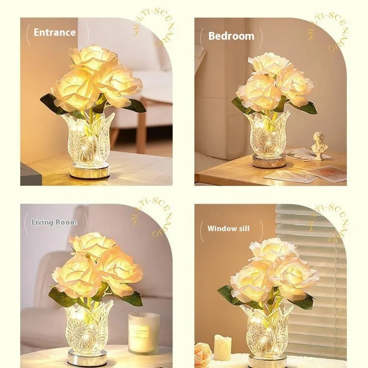 Crystal flowers design USB rechargeable touch control table lamp with infinite dimming
