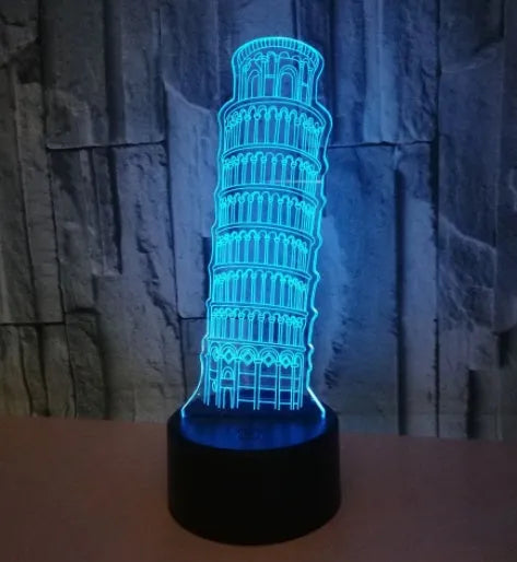 Leaning Tower of Pisa 3D nightlight with colour-changing LEDs on black square base