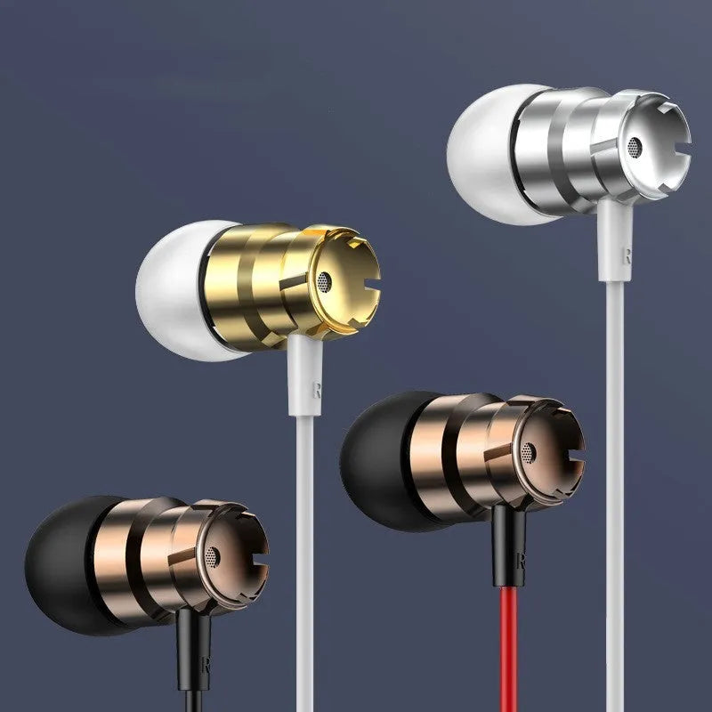 Metal turbo in-ear headphones with microphone and 3.5mm straight audio plug in black colour