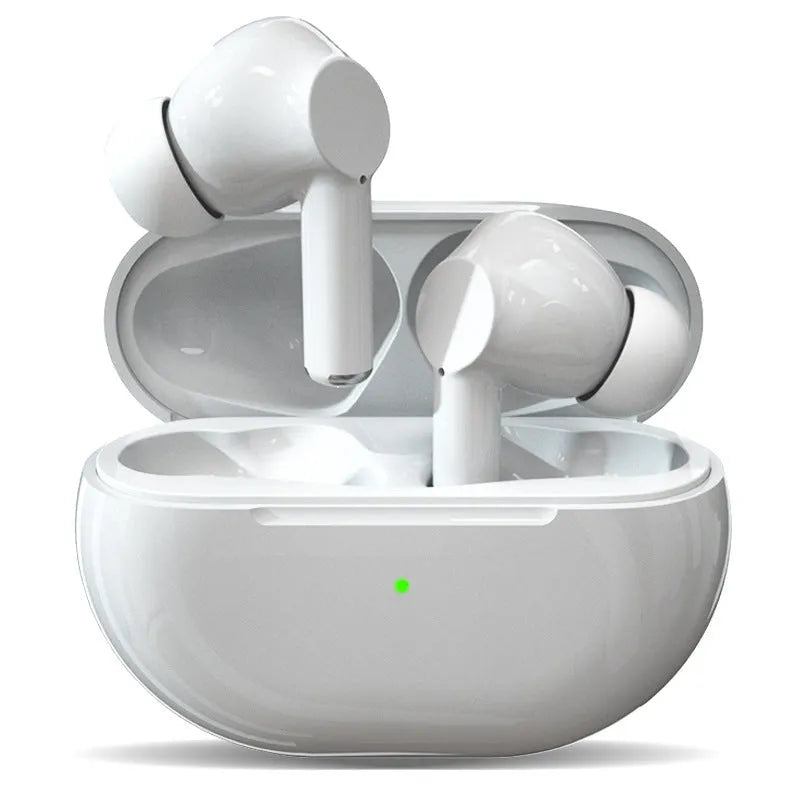 Pro4 Bluetooth wireless headset in black or white with its compact charging case on a dark background.