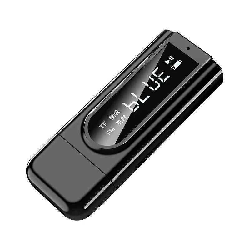 Black USB car FM Bluetooth receiver for MP3 playback with USB and AUX ports