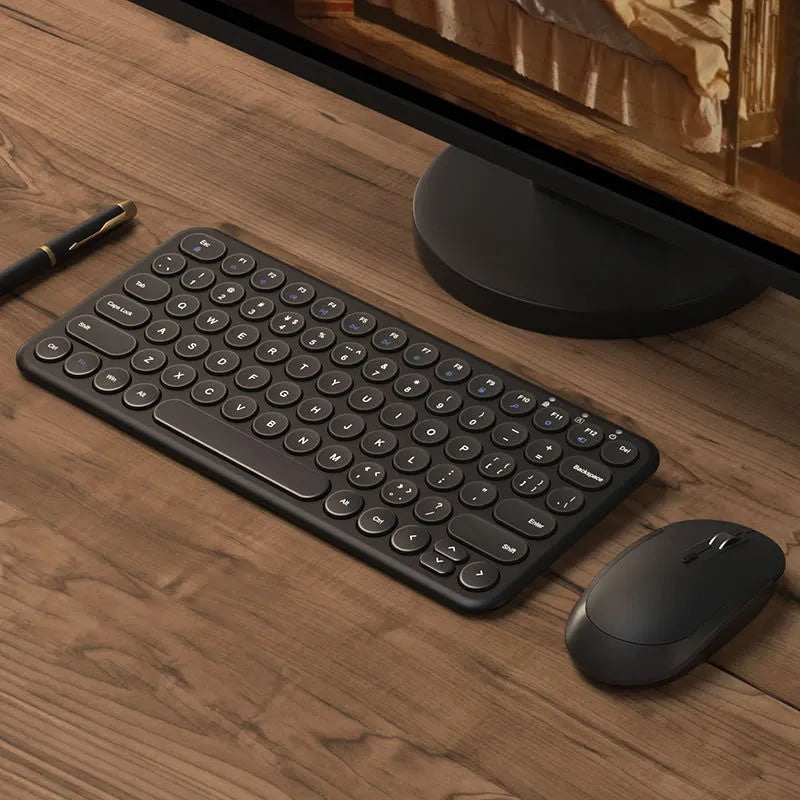 Mute ultra-thin wireless keyboard and mouse set in white, black, or pink colours with 1000DPI optical mouse