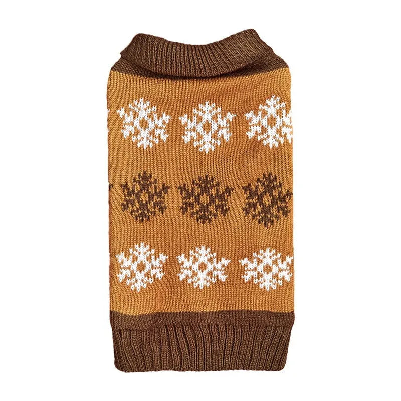 Grey snowflake pattern dog Christmas sweater shown on small dog for size reference