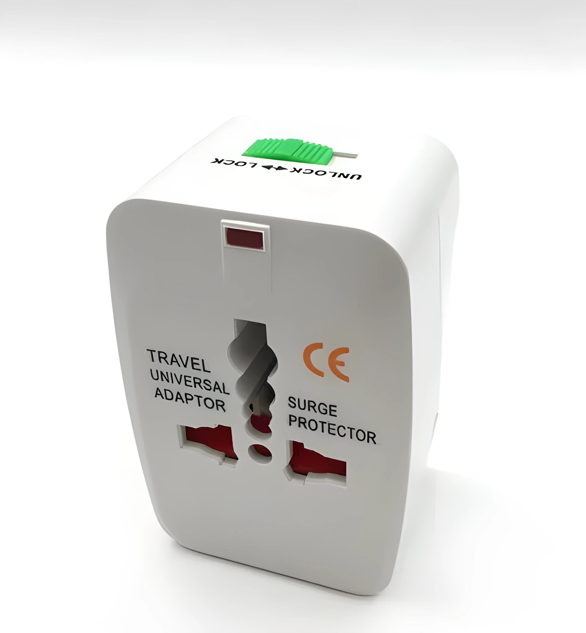 Universal travel adapter plug showing multiple international plug configurations including UK, EU, Australian, Chinese and US compatibility
