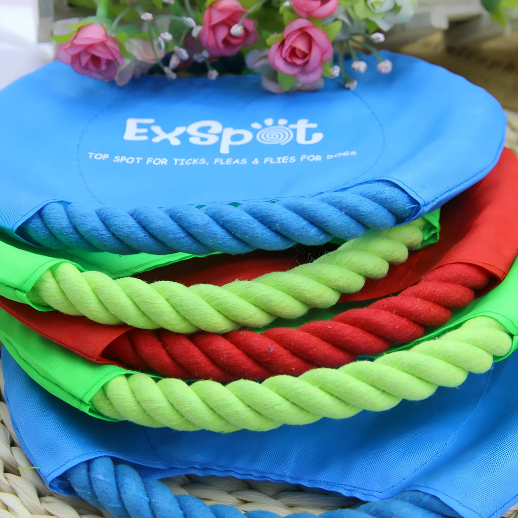 Canvas and rope pet dog flying disc toy with 19cm diameter on grass
