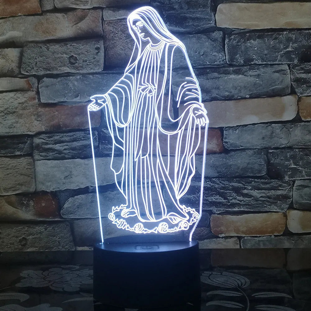 3D LED night light showing a stereoscopic dual-ring light pattern from a thin acrylic panel on an ABS base.