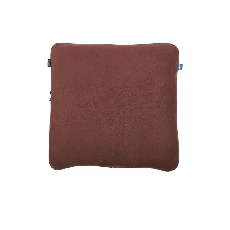 Volvo car headrest neck pillow and lumbar support cushion set in brown colour with synthetic fibre filling