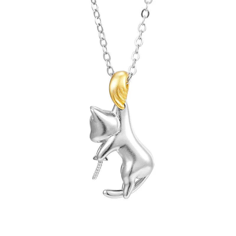 925 sterling silver clavicle chain necklace with cat pendant and electroplated finish