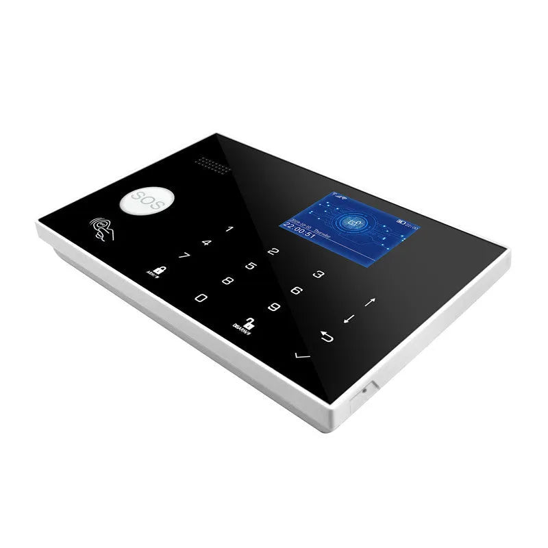 Intelligent WiFi GSM touch button household burglar alarm host on a table